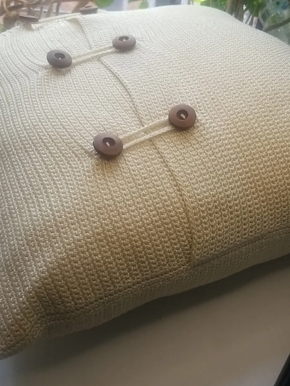 The Sak Cream Knit Decorative Pillow with Button Accents
